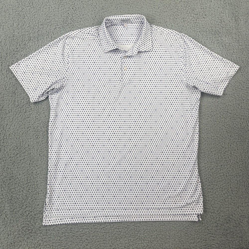 Peter Millar Summer Comfort Polo Shirt Mens XL White Skull Print Seeing Double